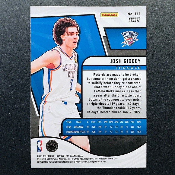 Josh Giddey RC - 2021-22 Panini Revolution Groove #111 - Picture 2 of 2